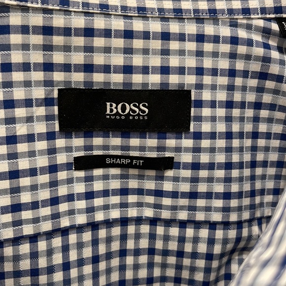NWT Hugo Boss Dress Shirt Mark Sharp Fit 16.5 L x 34/35 Blue Check Gingham - Picture 5 of 11